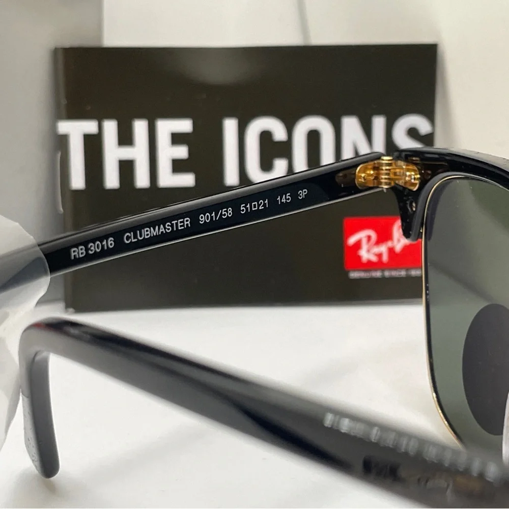 RAY BAN Clubmaster RB3016 901 58 Black Square Unisex Polarized 51 mm authentic